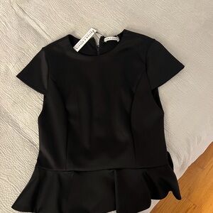 Alice + Olivia Sleek Black Short Sleeve Peplum Top